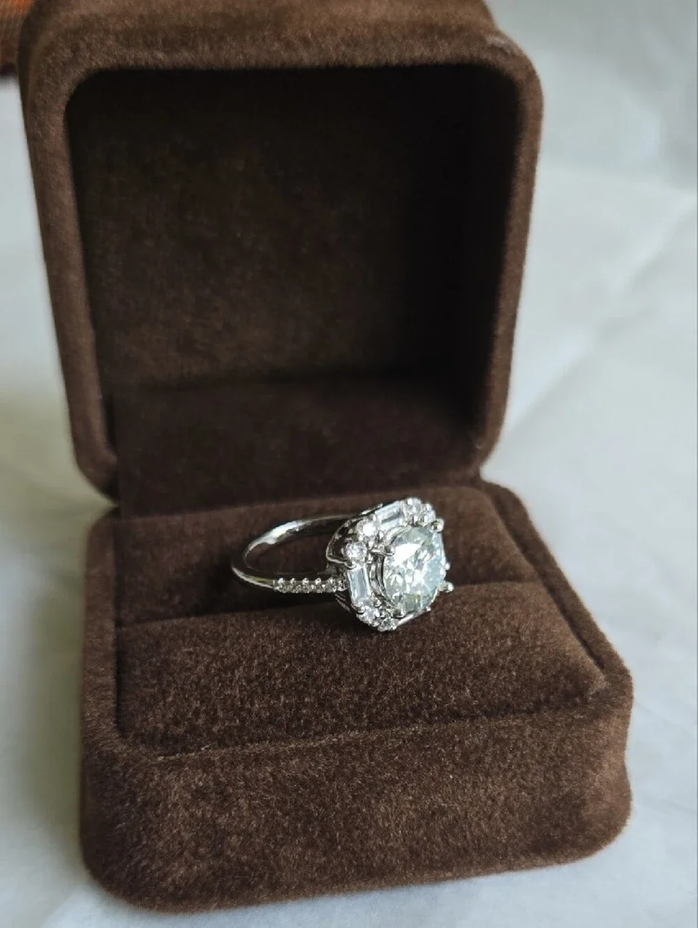 Moissanite Halo Engagement Ring in White Gold